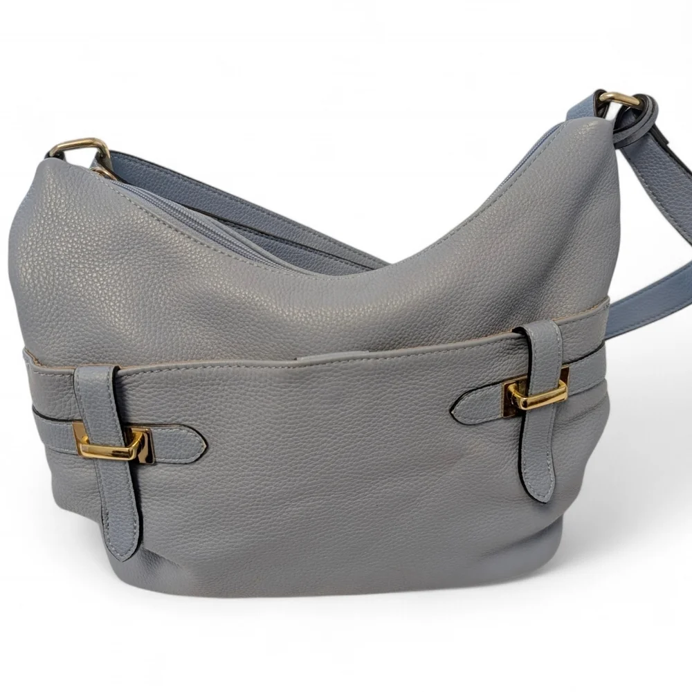 GIANI BERNINI Bridle Leather Bag Light Blue Medium Hobo Crossbody Shoulder